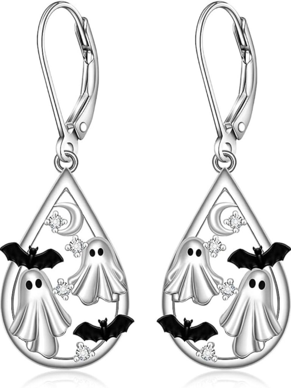 Spooky Halloween Earrings - S925 Sterling Silver Ghost, Bat, Spider & Cat